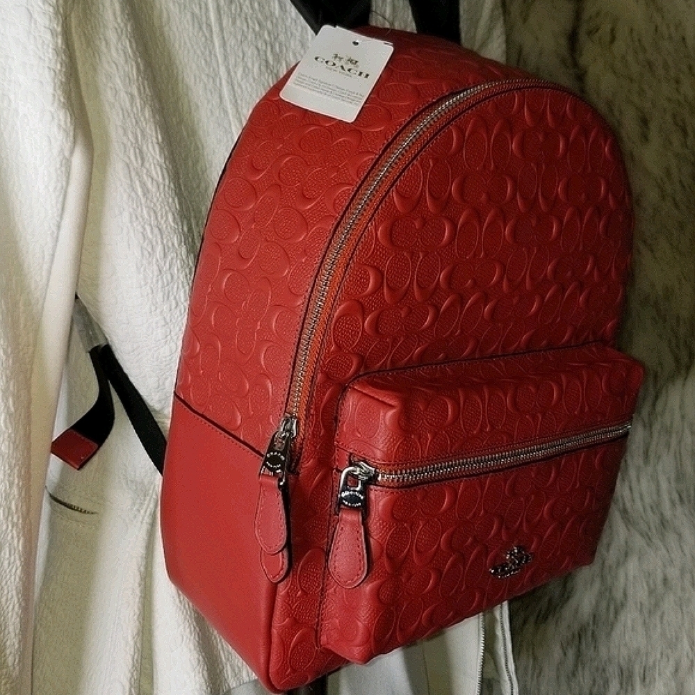 Coach Designer Backpack Signature Embossed Genuine Leather Bag NWT